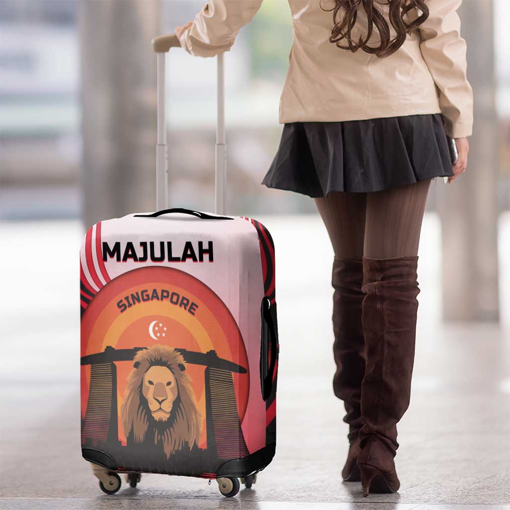 Singapore Lion Luggage Cover with Sunset Marina Bay Design and National Flag TS04