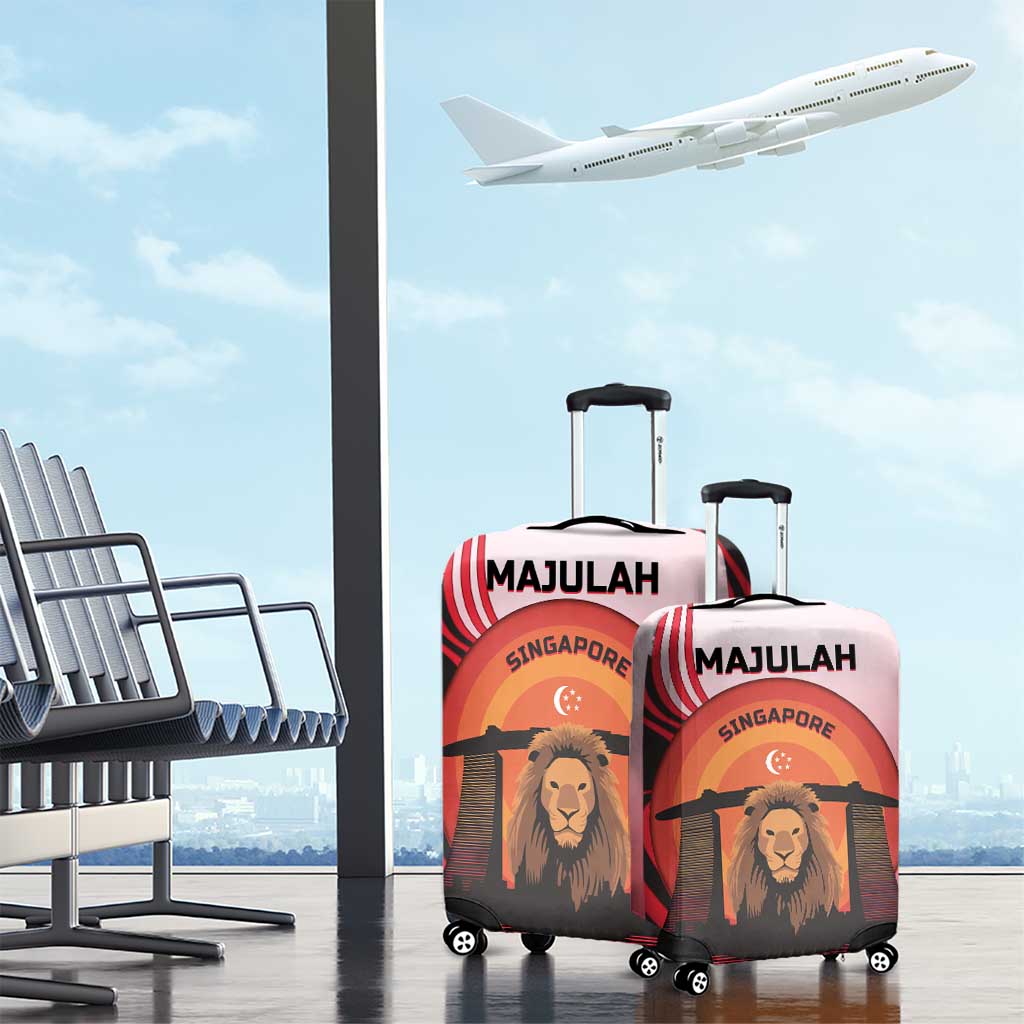 Singapore Lion Luggage Cover with Sunset Marina Bay Design and National Flag TS04