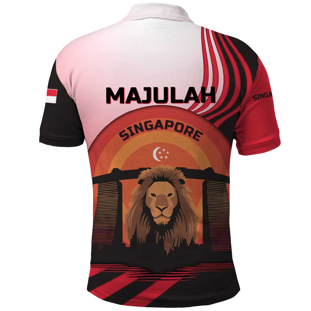 Singapore Lion Polo Shirt with Sunset Marina Bay Design and National Flag TS04