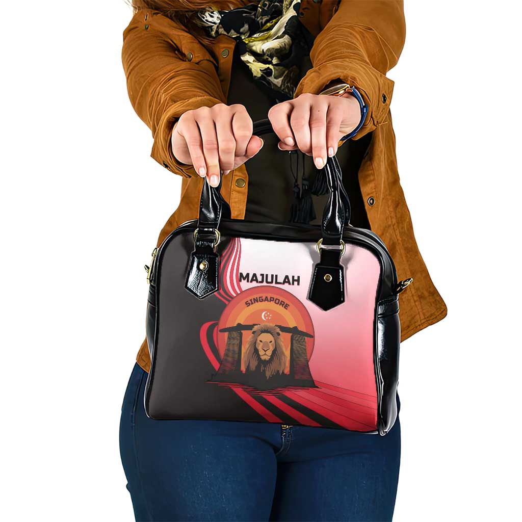 Singapore Lion Shoulder Handbag with Sunset Marina Bay Design and National Flag TS04