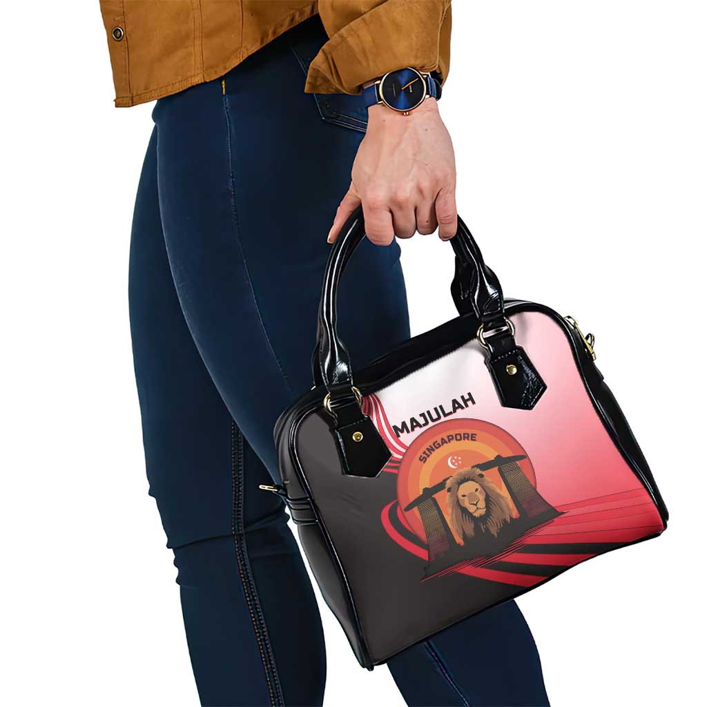 Singapore Lion Shoulder Handbag with Sunset Marina Bay Design and National Flag TS04