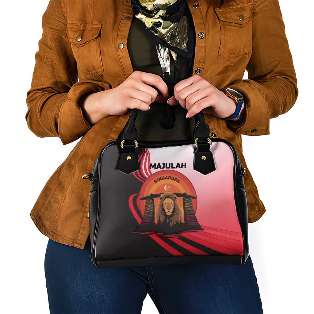 Singapore Lion Shoulder Handbag with Sunset Marina Bay Design and National Flag TS04
