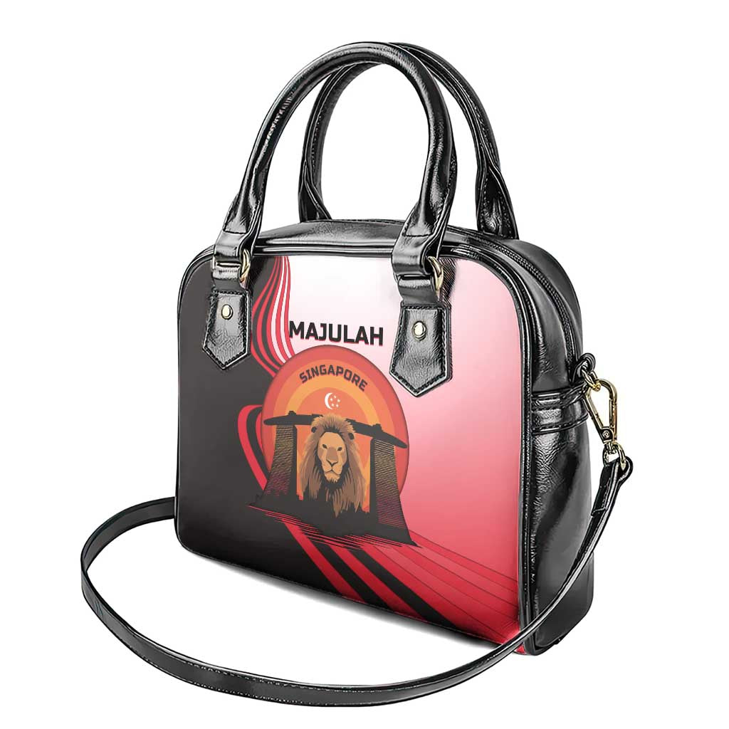 Singapore Lion Shoulder Handbag with Sunset Marina Bay Design and National Flag TS04
