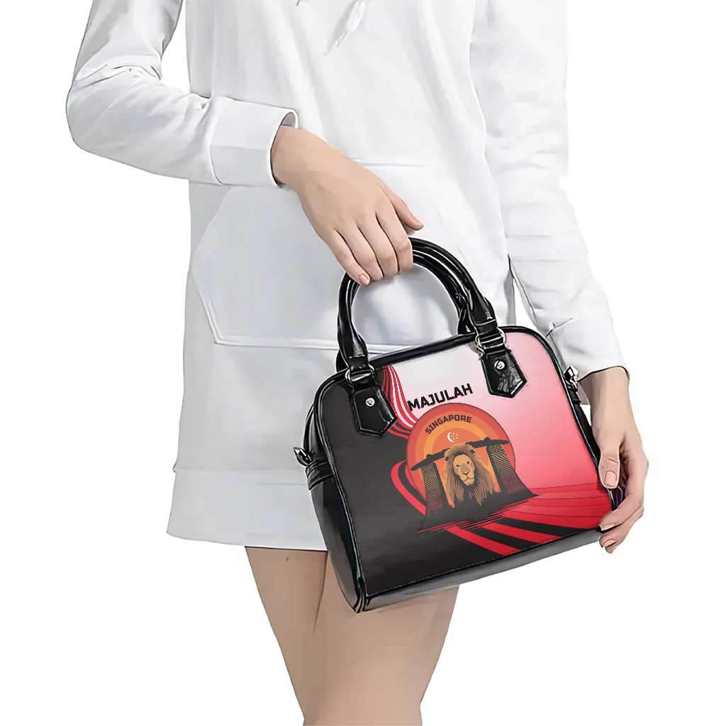 Singapore Lion Shoulder Handbag with Sunset Marina Bay Design and National Flag TS04