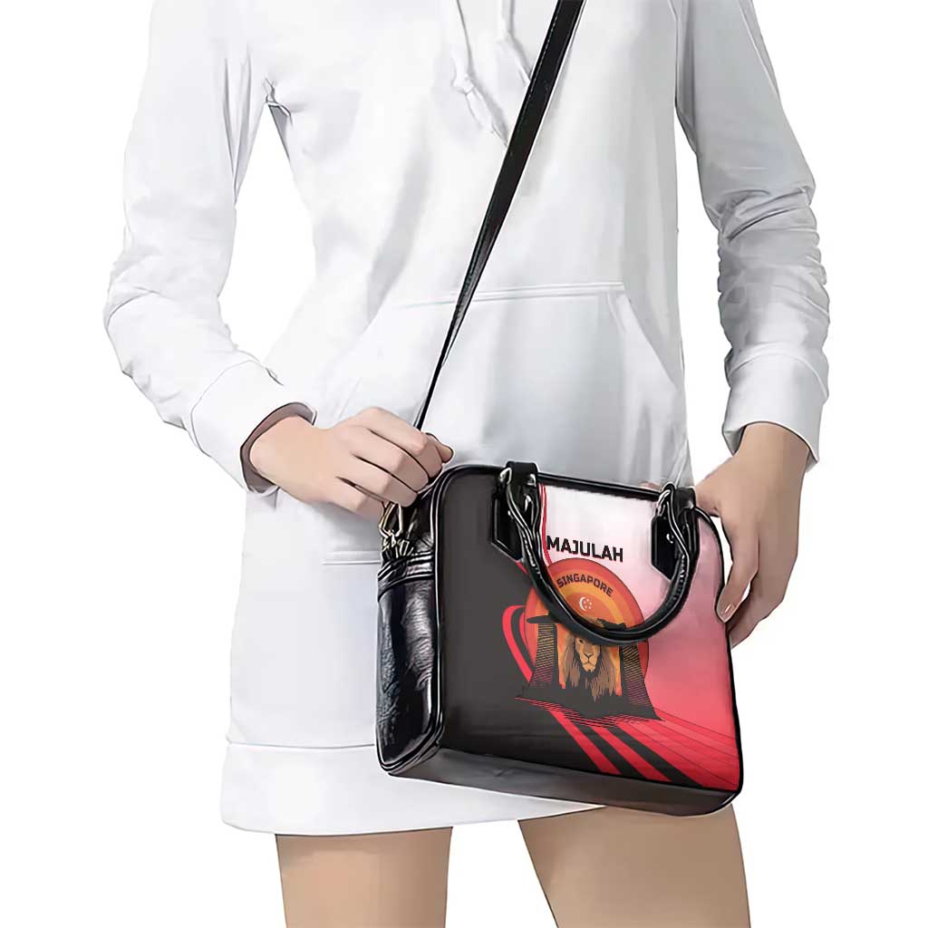 Singapore Lion Shoulder Handbag with Sunset Marina Bay Design and National Flag TS04