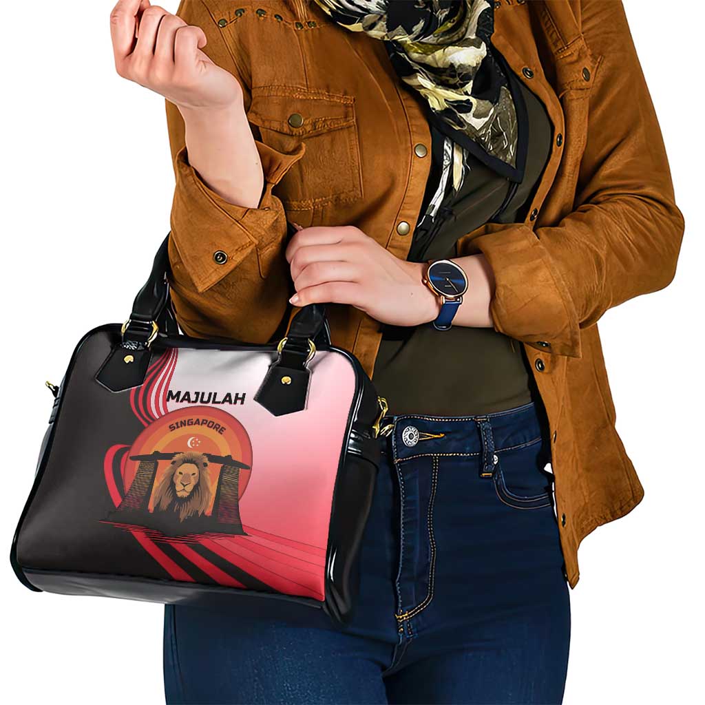 Singapore Lion Shoulder Handbag with Sunset Marina Bay Design and National Flag TS04