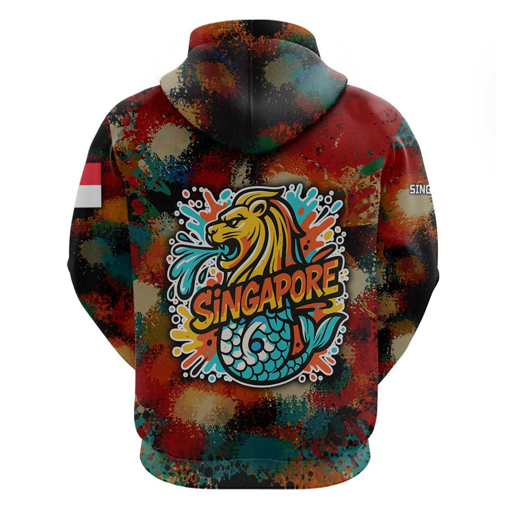 Singapore Merlion Hoodie with Graffiti Art Style and National Flag TS04