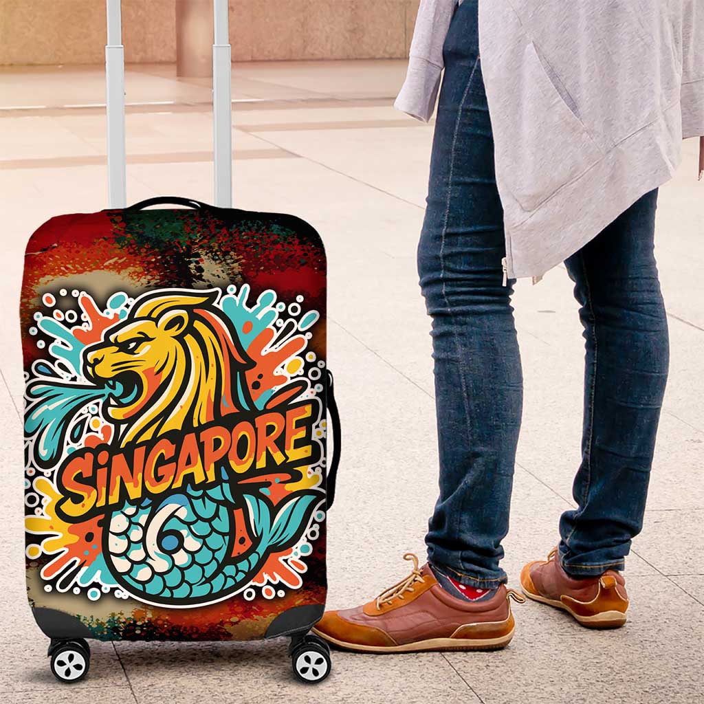 Singapore Merlion Luggage Cover with Graffiti Art Style and National Flag TS04