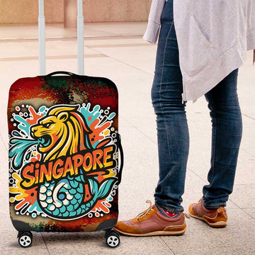 Singapore Merlion Luggage Cover with Graffiti Art Style and National Flag TS04