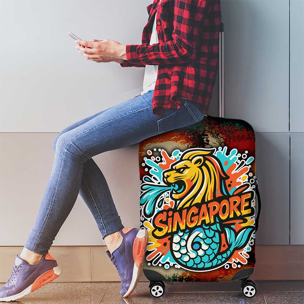 Singapore Merlion Luggage Cover with Graffiti Art Style and National Flag TS04