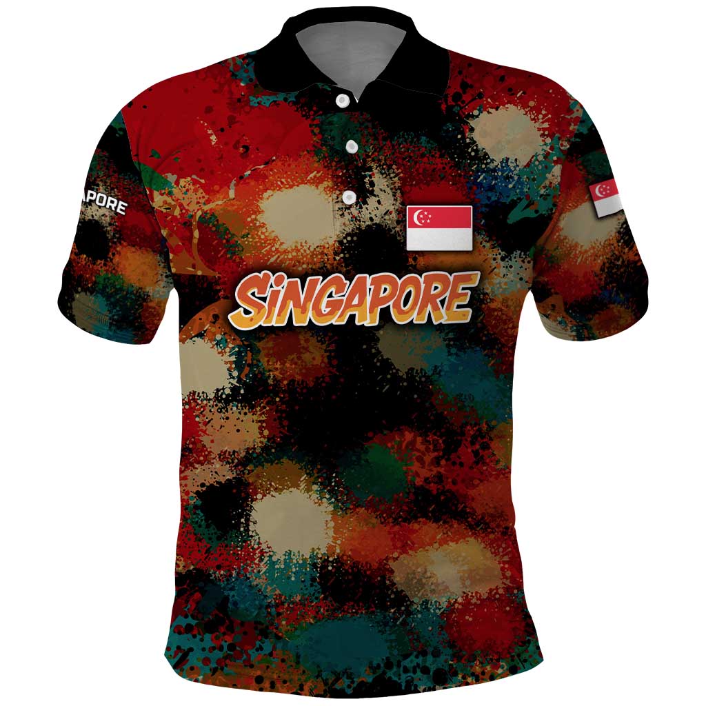 Singapore Merlion Polo Shirt with Graffiti Art Style and National Flag TS04