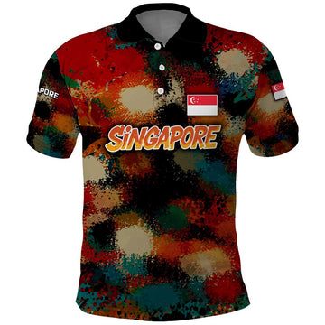 Singapore Merlion Polo Shirt with Graffiti Art Style and National Flag TS04