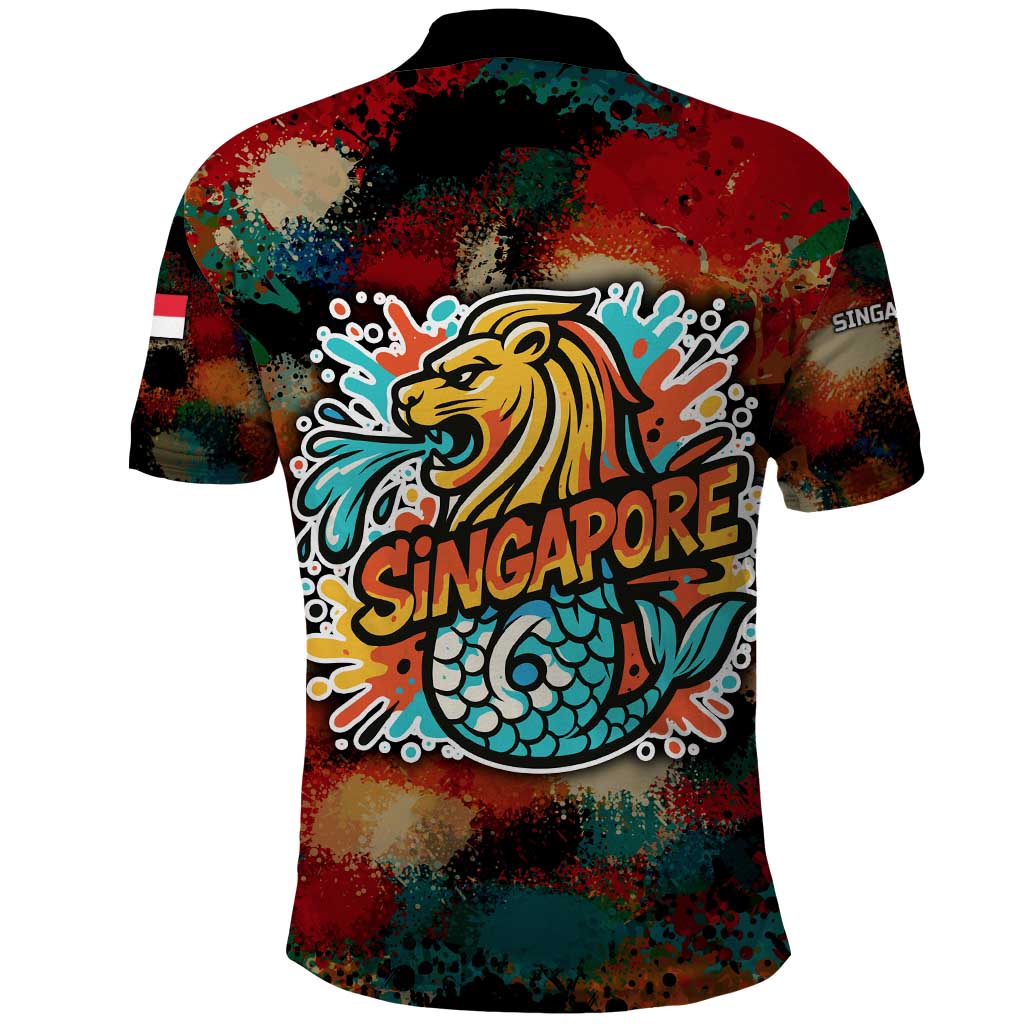 Singapore Merlion Polo Shirt with Graffiti Art Style and National Flag TS04