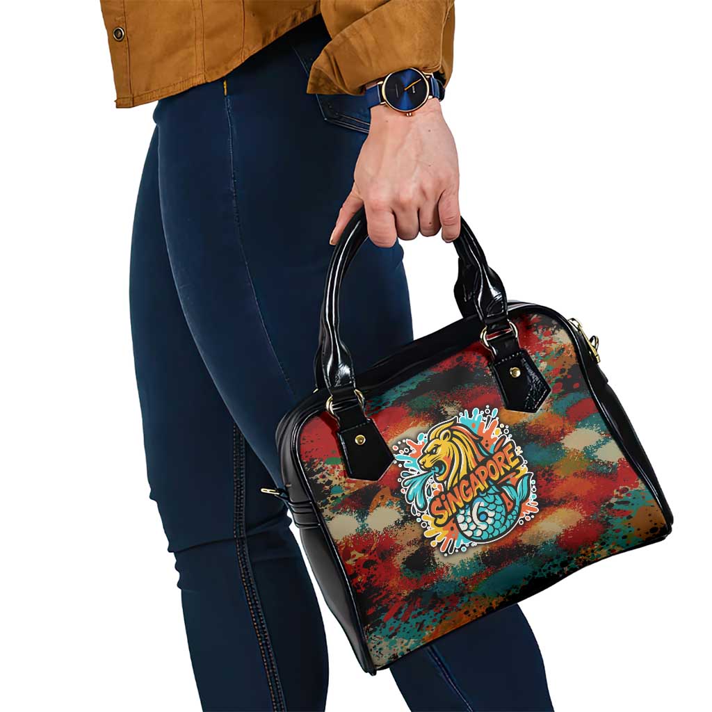 Singapore Merlion Shoulder Handbag with Graffiti Art Style and National Flag TS04