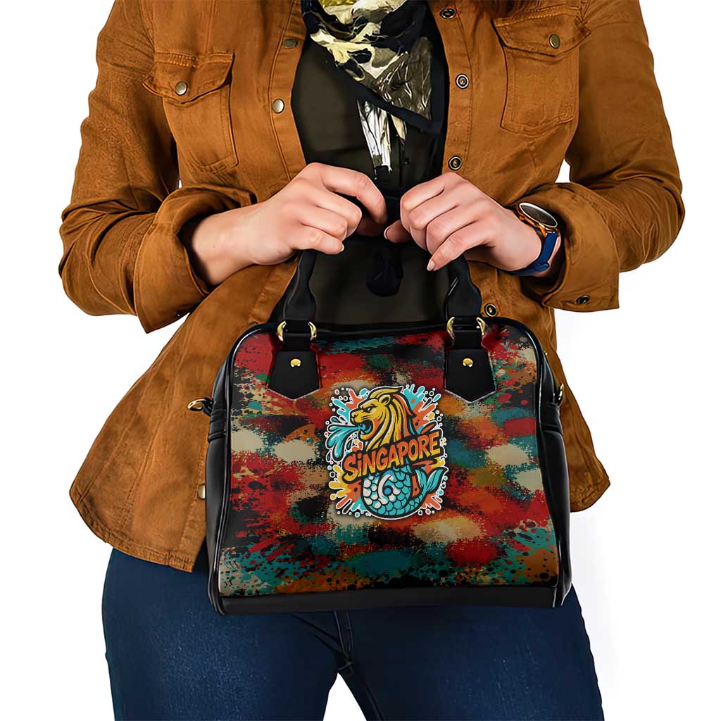Singapore Merlion Shoulder Handbag with Graffiti Art Style and National Flag TS04