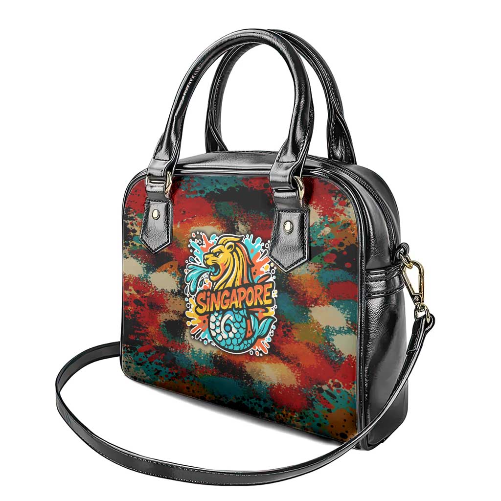 Singapore Merlion Shoulder Handbag with Graffiti Art Style and National Flag TS04