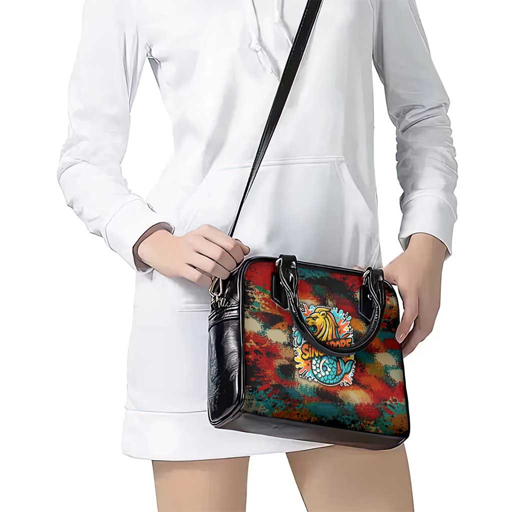 Singapore Merlion Shoulder Handbag with Graffiti Art Style and National Flag TS04