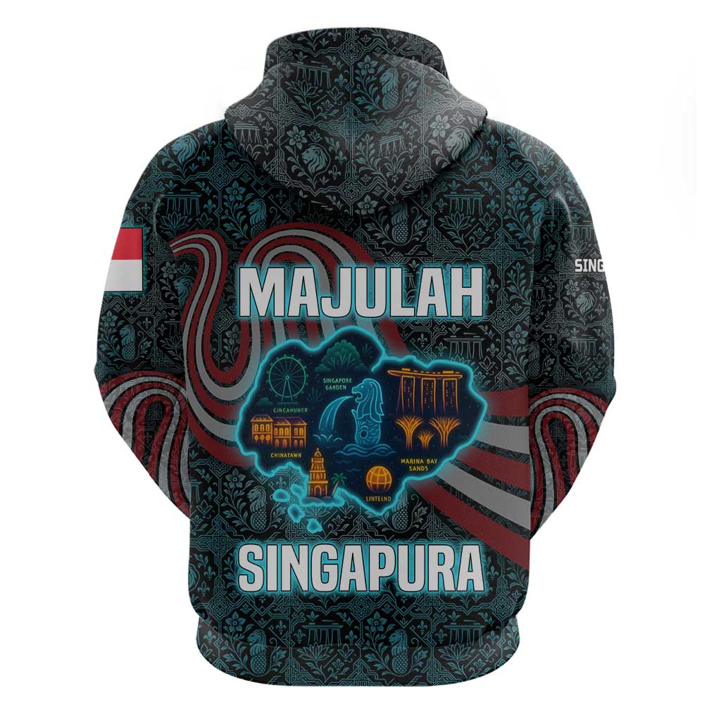 Singapore Hoodie with National Icons and Majulah Singapura Script TS04