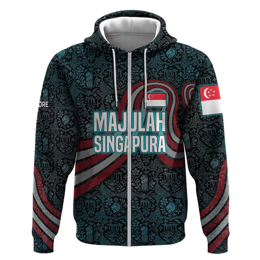 Singapore Hoodie with National Icons and Majulah Singapura Script TS04