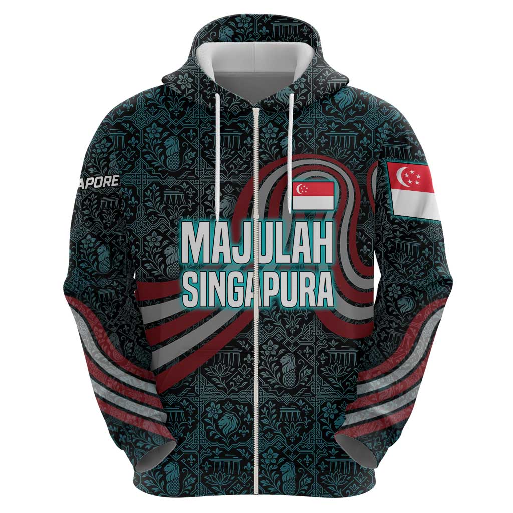 Singapore Hoodie with National Icons and Majulah Singapura Script TS04