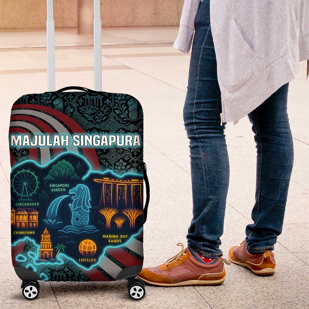Singapore Luggage Cover with National Icons and Majulah Singapura Script TS04