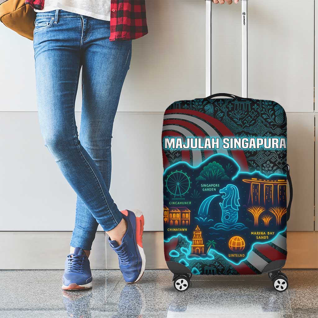 Singapore Luggage Cover with National Icons and Majulah Singapura Script TS04
