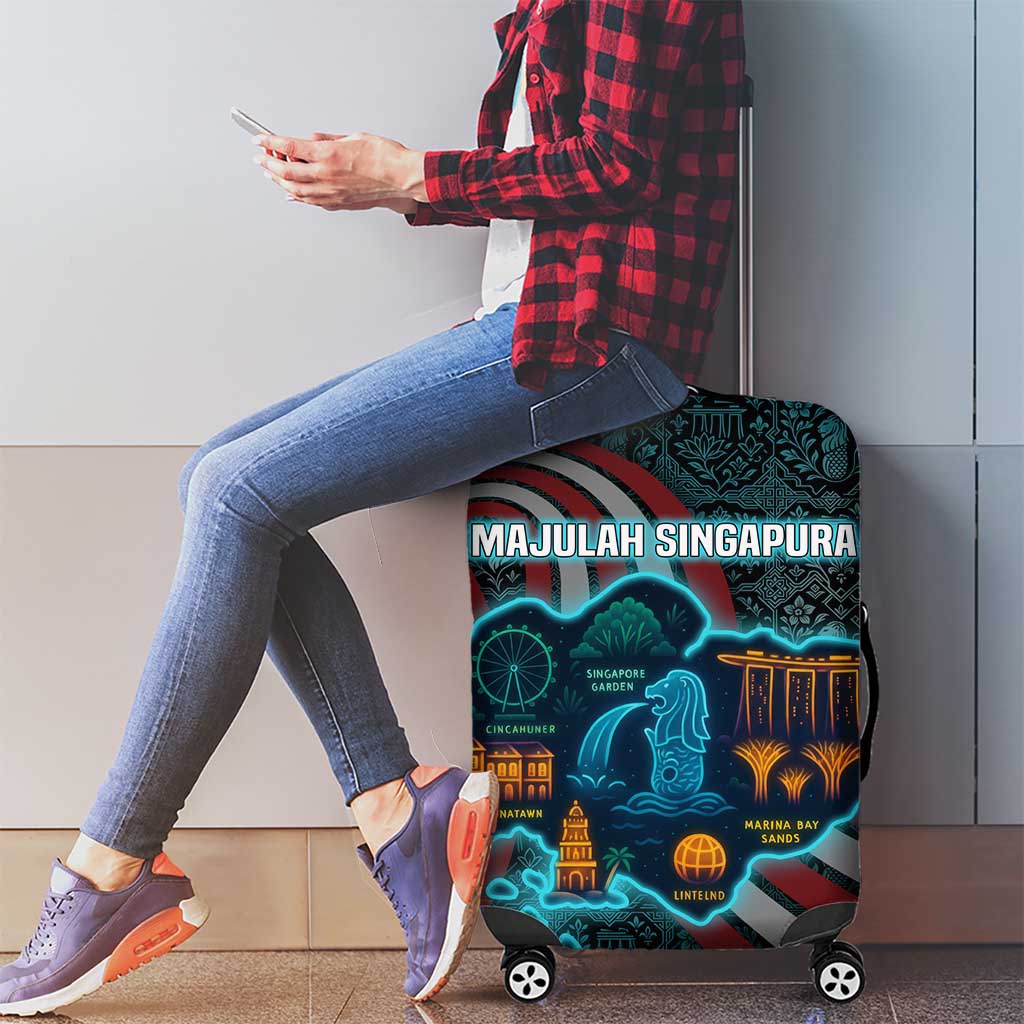 Singapore Luggage Cover with National Icons and Majulah Singapura Script TS04