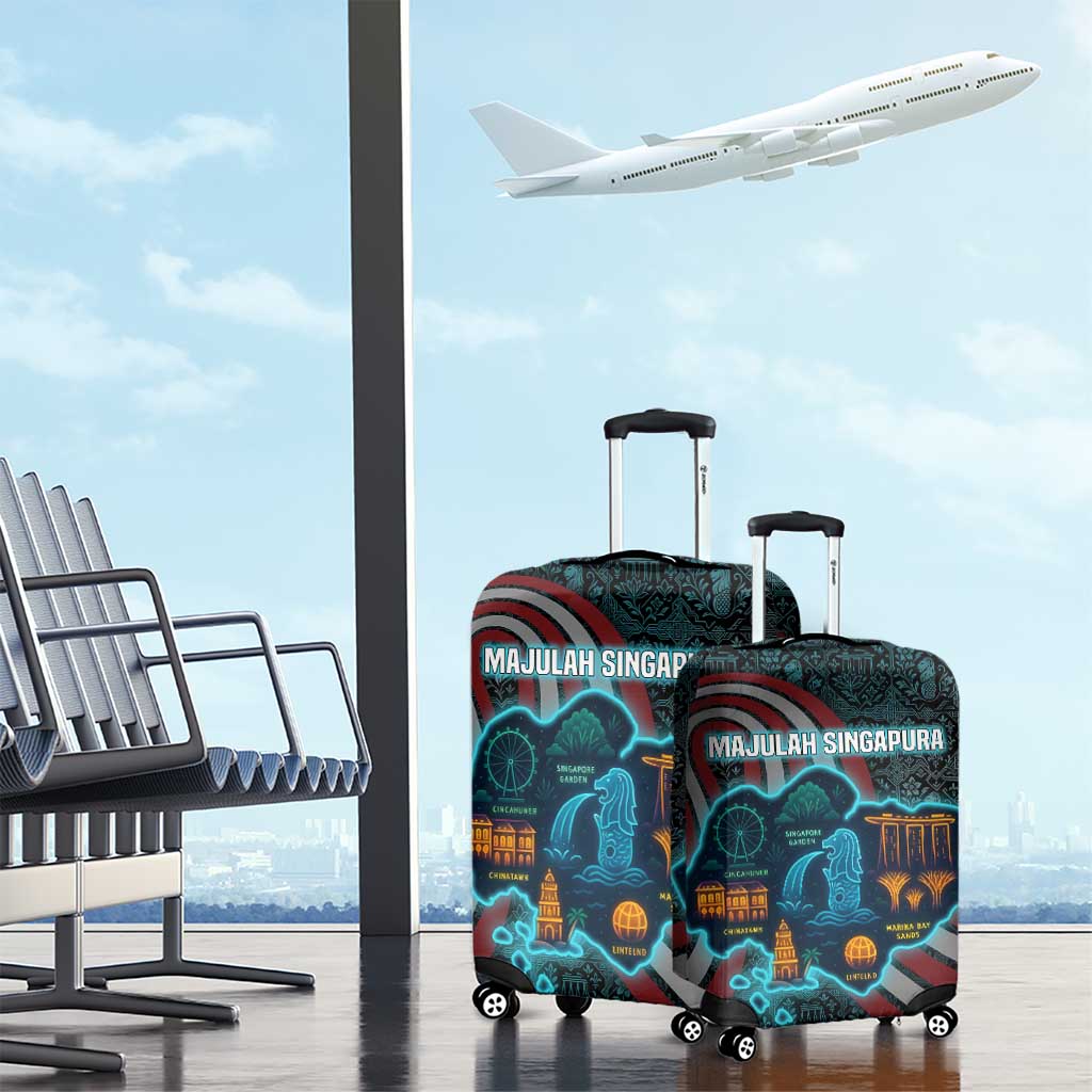 Singapore Luggage Cover with National Icons and Majulah Singapura Script TS04