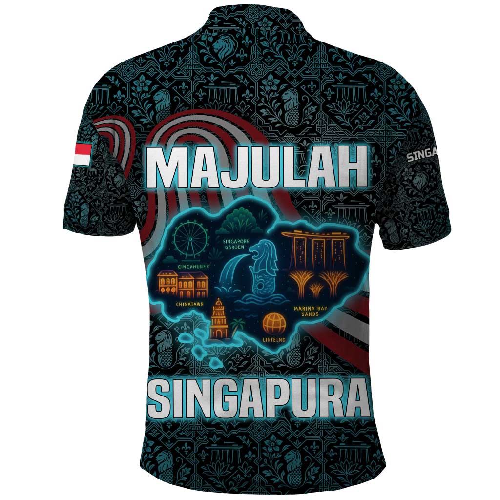 Singapore Polo Shirt with National Icons and Majulah Singapura Script TS04