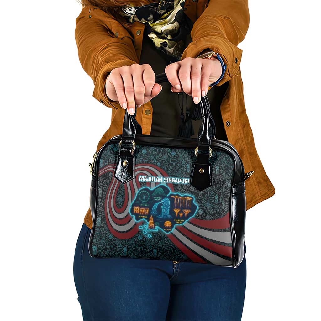 Singapore Shoulder Handbag with National Icons and Majulah Singapura Script TS04