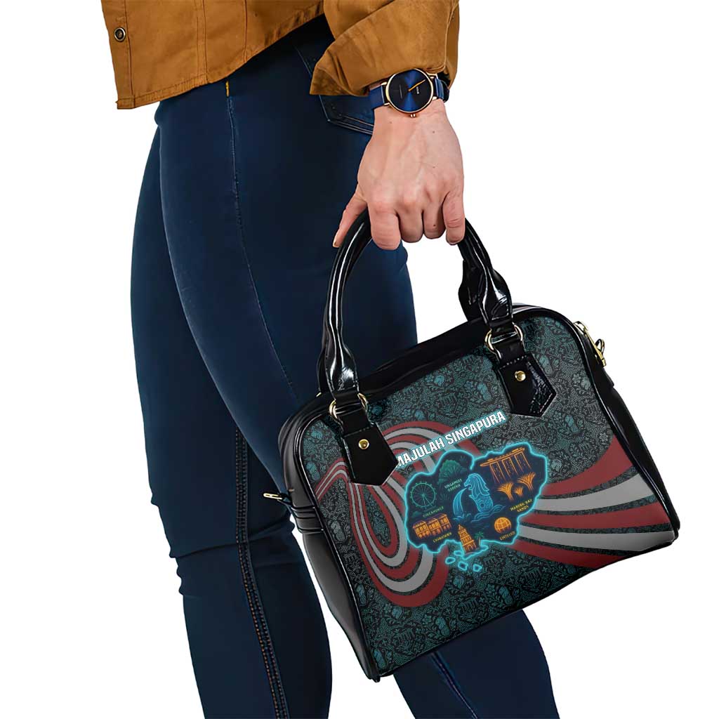 Singapore Shoulder Handbag with National Icons and Majulah Singapura Script TS04