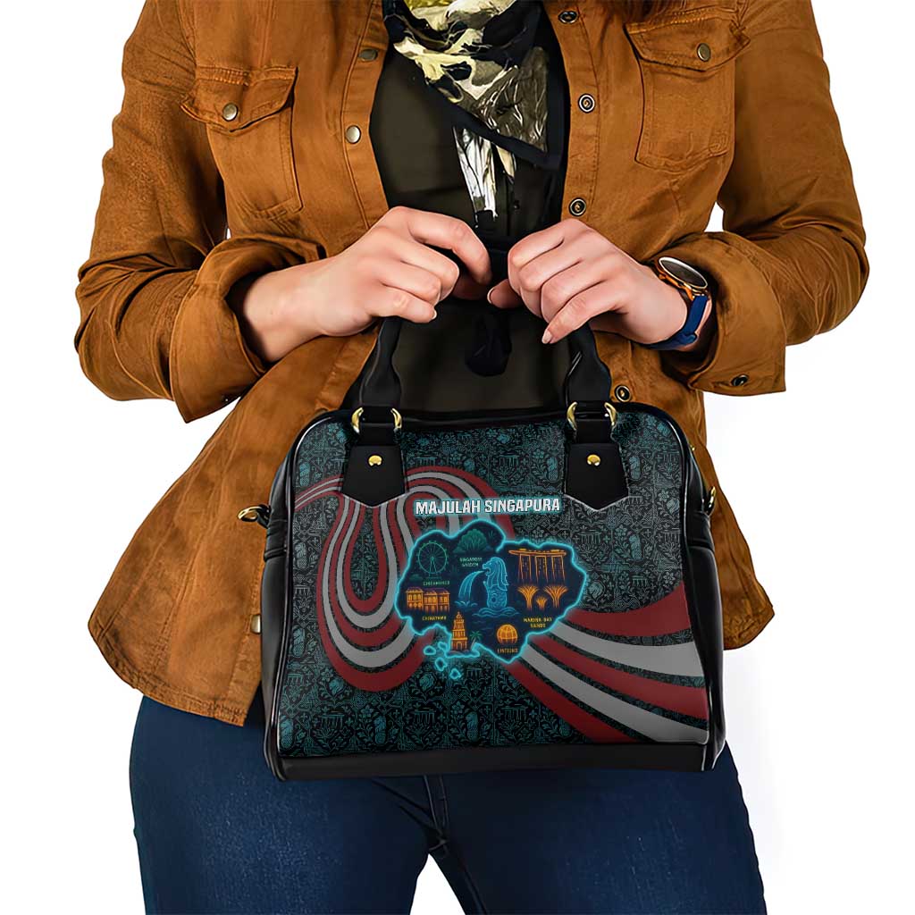 Singapore Shoulder Handbag with National Icons and Majulah Singapura Script TS04