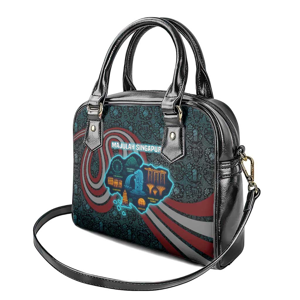 Singapore Shoulder Handbag with National Icons and Majulah Singapura Script TS04