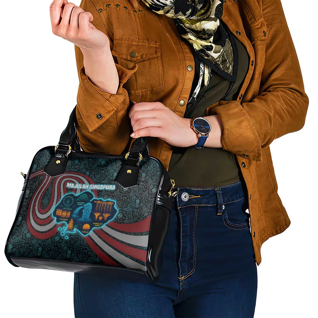 Singapore Shoulder Handbag with National Icons and Majulah Singapura Script TS04