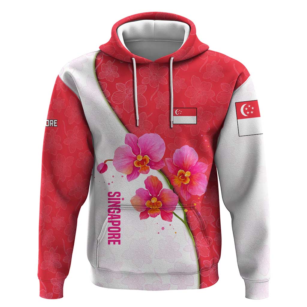 Singapore Hoodie with Orchid Flower Design and National Flag Motif TS04