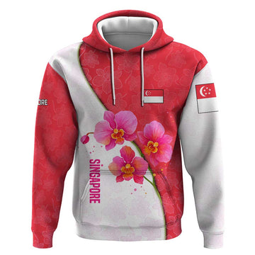 Singapore Hoodie with Orchid Flower Design and National Flag Motif TS04