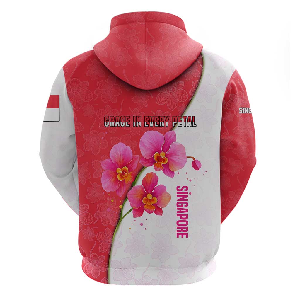 Singapore Hoodie with Orchid Flower Design and National Flag Motif TS04