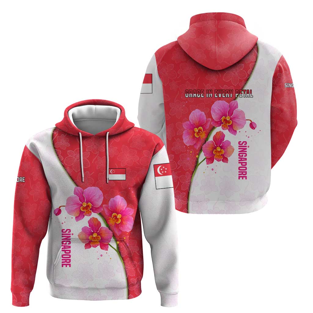 Singapore Hoodie with Orchid Flower Design and National Flag Motif TS04