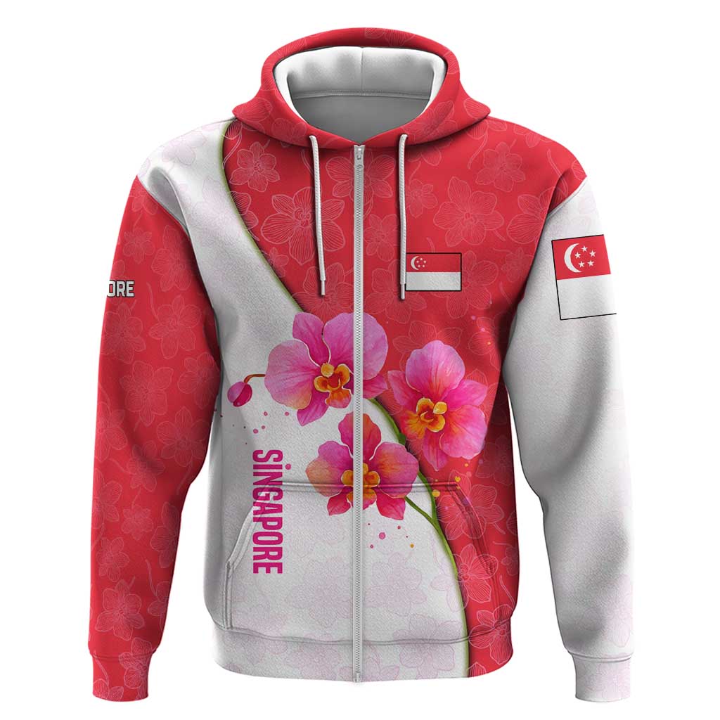 Singapore Hoodie with Orchid Flower Design and National Flag Motif TS04