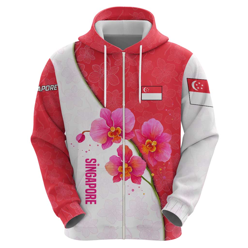 Singapore Hoodie with Orchid Flower Design and National Flag Motif TS04