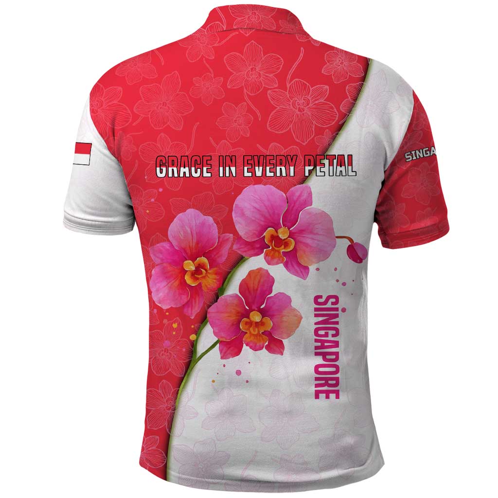 Singapore Polo Shirt with Orchid Flower Design and National Flag Motif TS04
