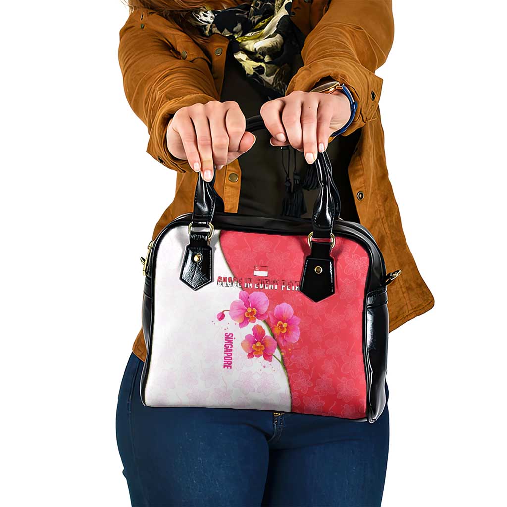 Singapore Shoulder Handbag with Orchid Flower Design and National Flag Motif TS04