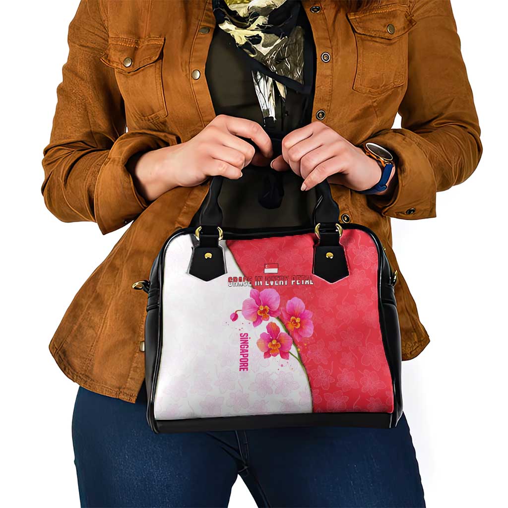 Singapore Shoulder Handbag with Orchid Flower Design and National Flag Motif TS04