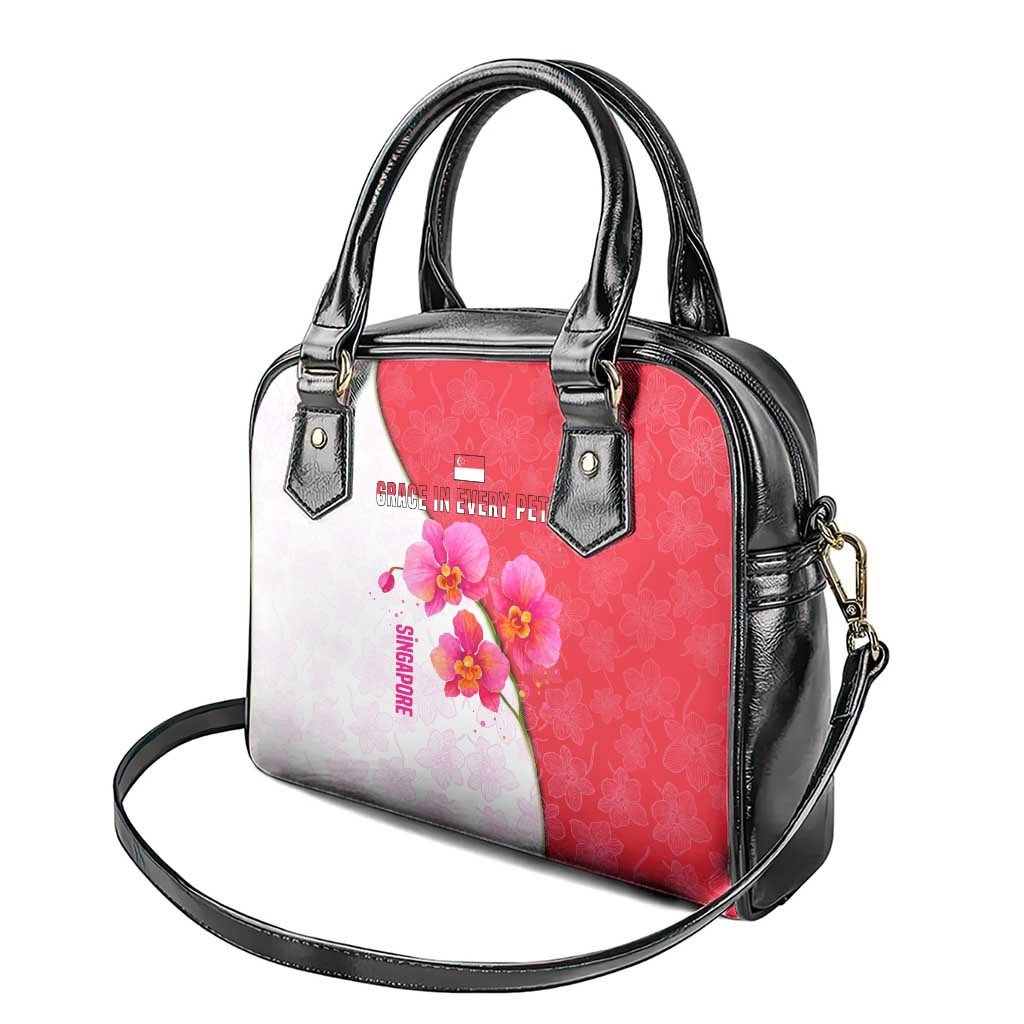 Singapore Shoulder Handbag with Orchid Flower Design and National Flag Motif TS04