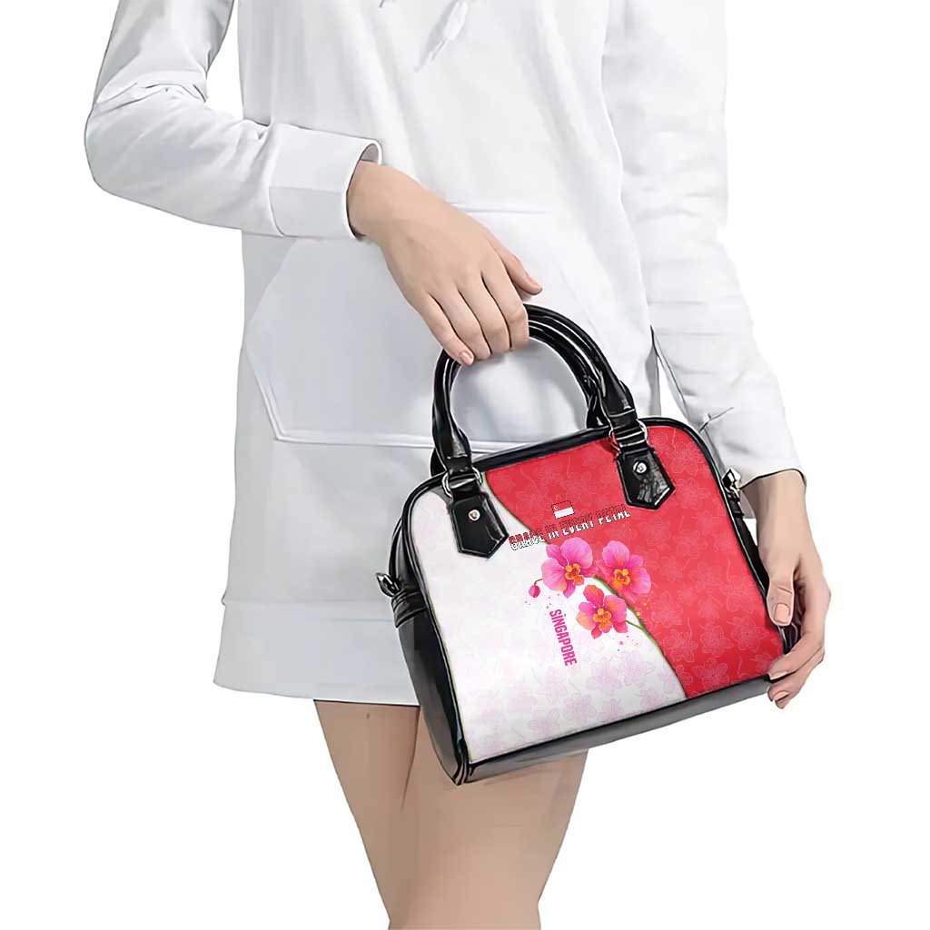 Singapore Shoulder Handbag with Orchid Flower Design and National Flag Motif TS04