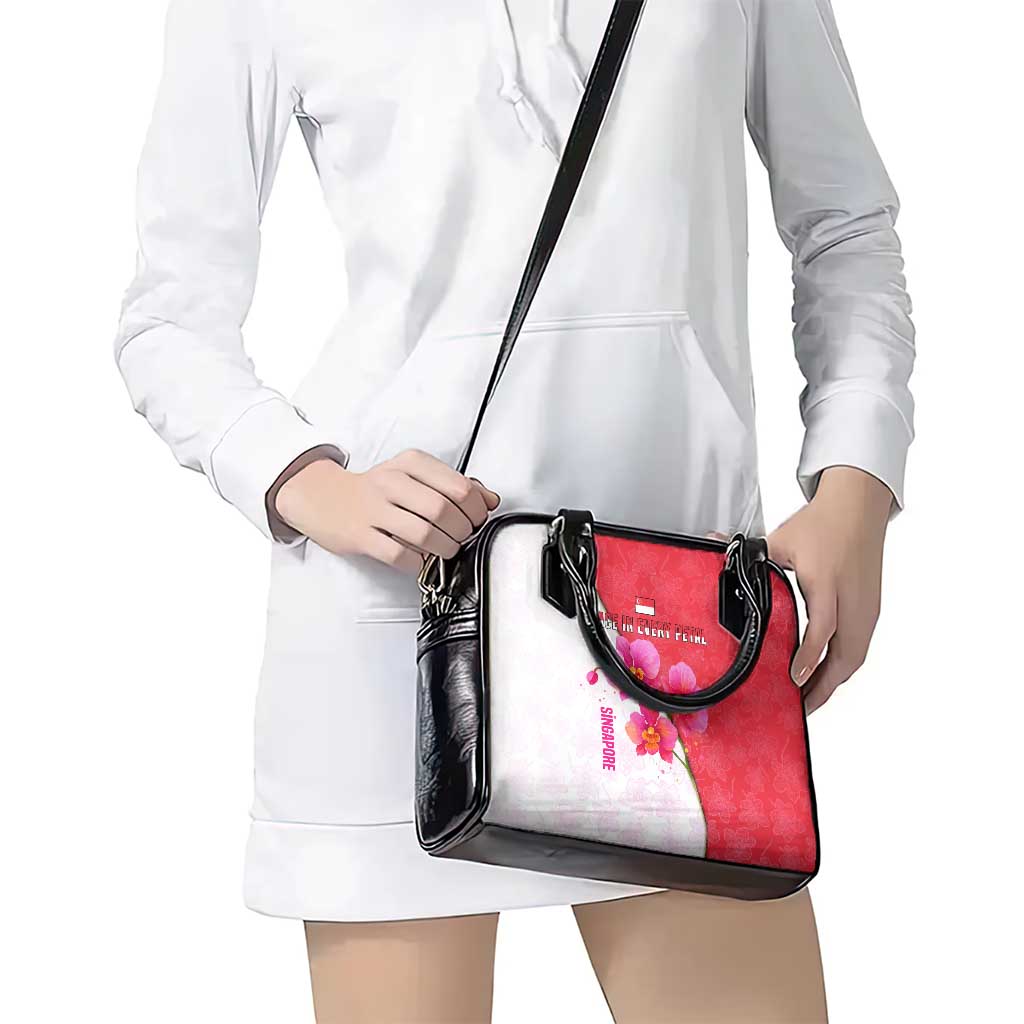 Singapore Shoulder Handbag with Orchid Flower Design and National Flag Motif TS04