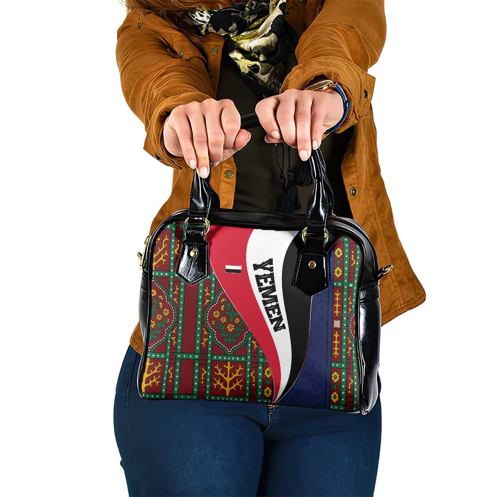 Yemen Heritage Shoulder Handbag with Traditional Pattern and Flag Colors TS04