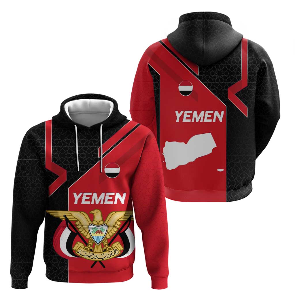 Yemen Eagle Emblem Hoodie with National Flag and Map Design TS04