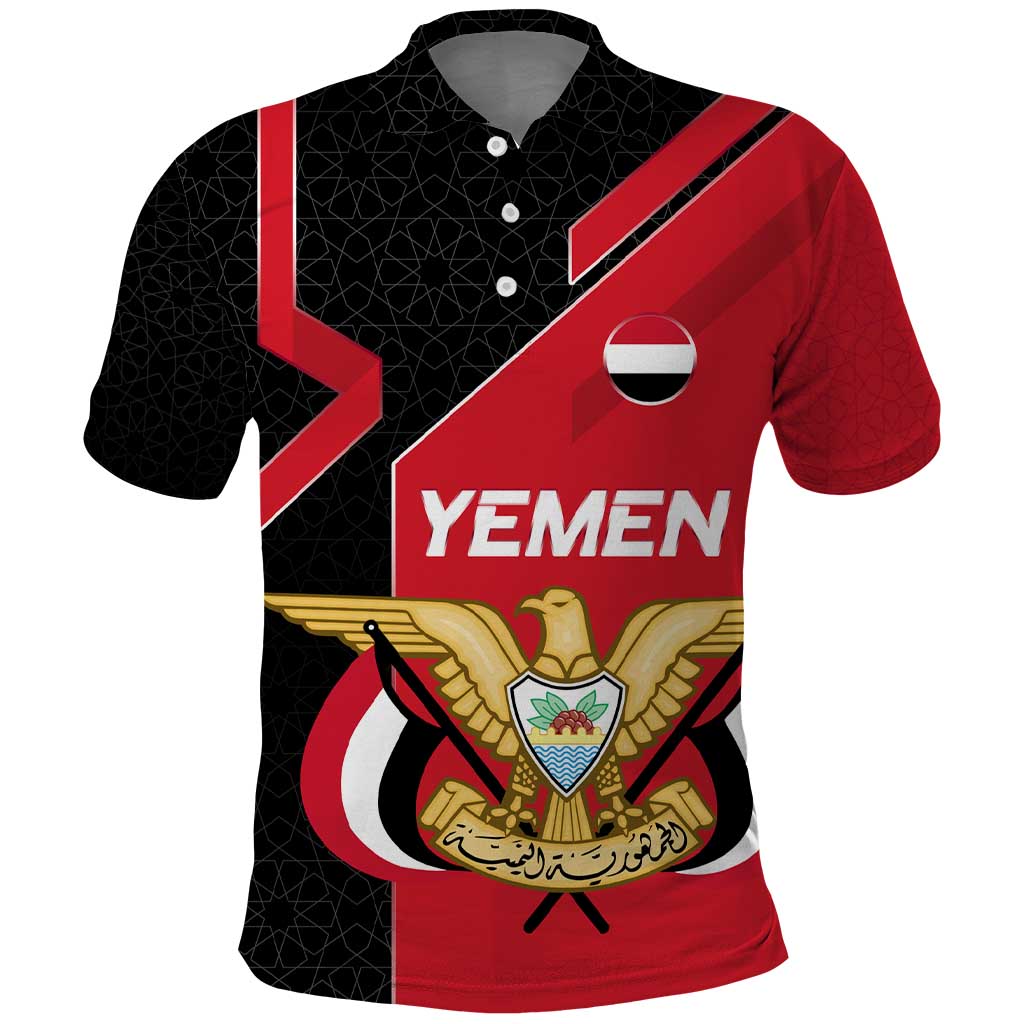 Yemen Eagle Emblem Polo Shirt with National Flag and Map Design TS04