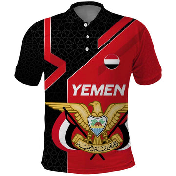 Yemen Eagle Emblem Polo Shirt with National Flag and Map Design TS04